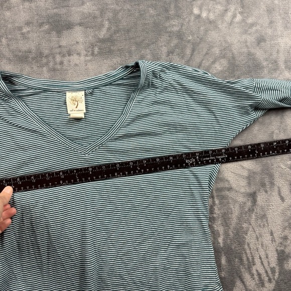 Self Esteem Shirt Womens Small Teal Green Striped Stretch 3/4 Sleeve Tee Top - Picture 3 of 5